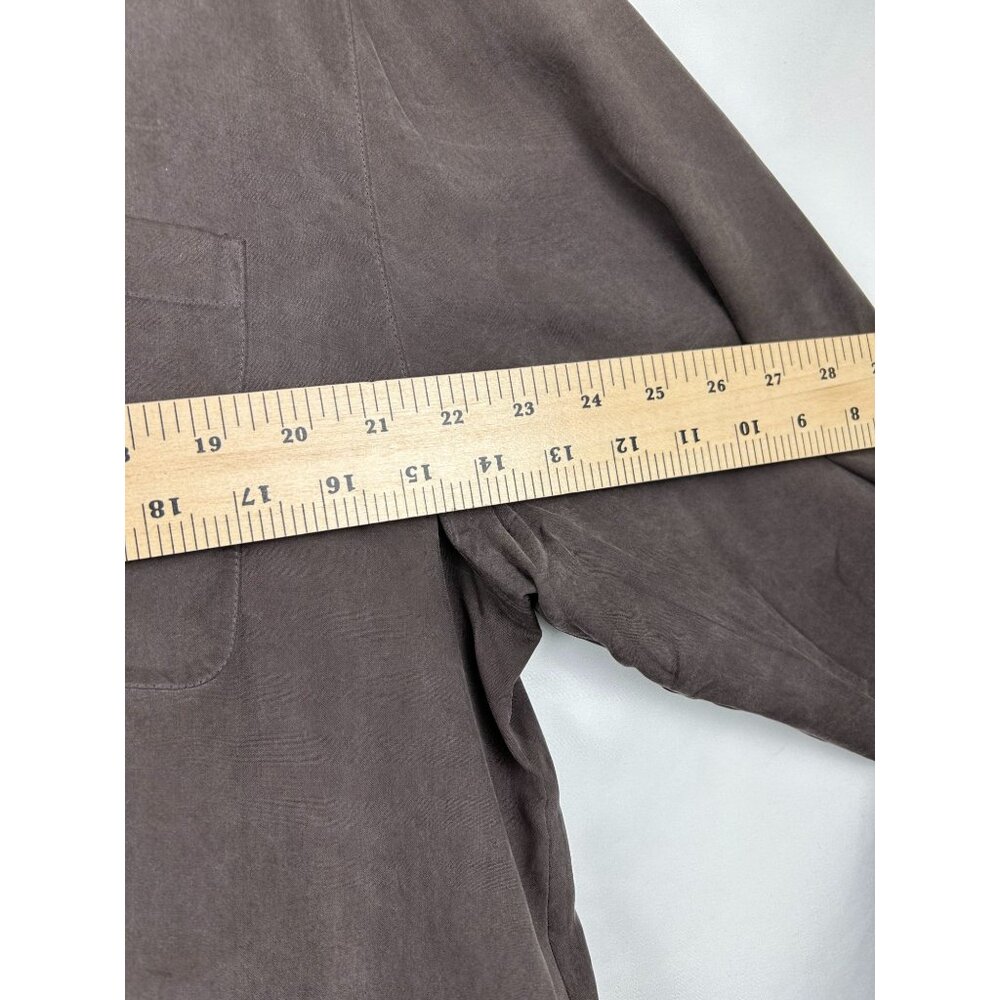 Silk Essentials Womens 2X Gray 100% Silk Button-Up Shirt With Pocket & Long Slee - Picture 6 of 11